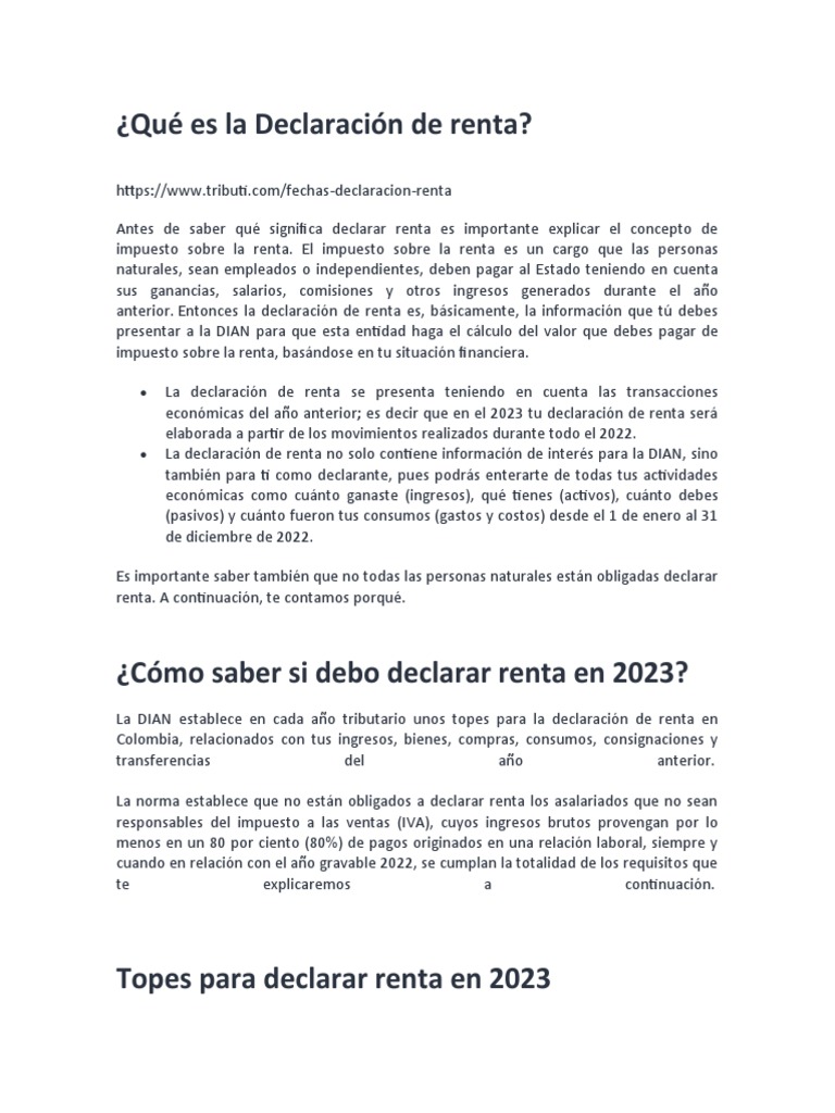 Qué Es La Declaración de Renta | PDF | Impuestos | Impuesto sobre la renta