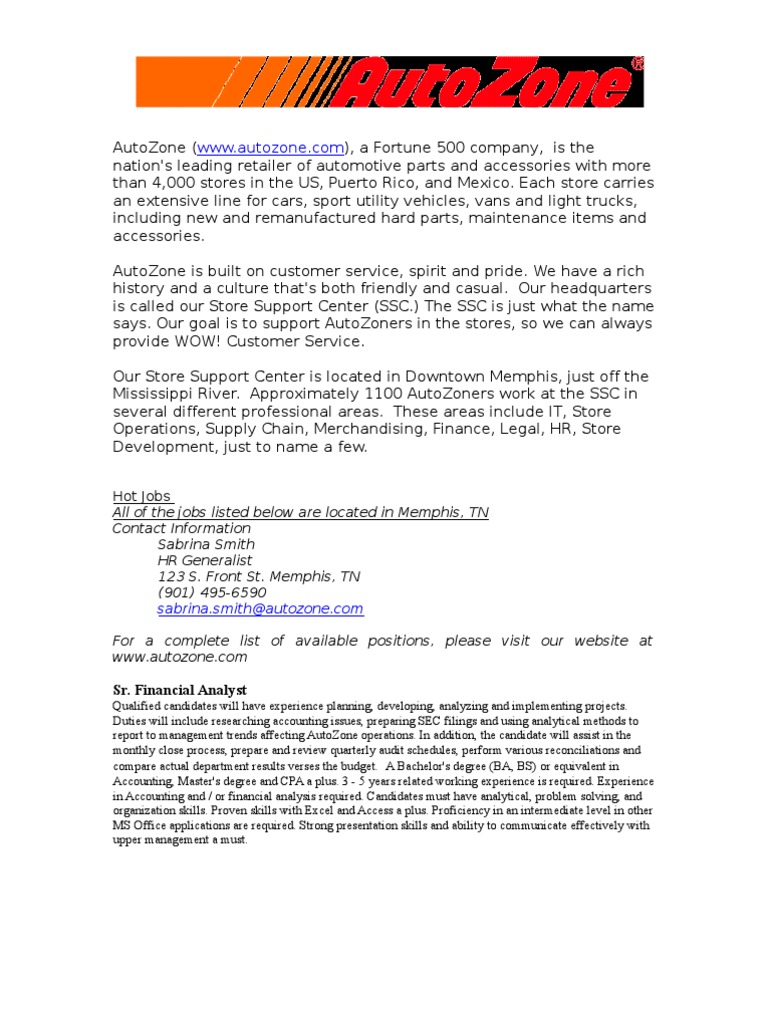 Autozone Hot Jobs LB NY Project Manager Programmer