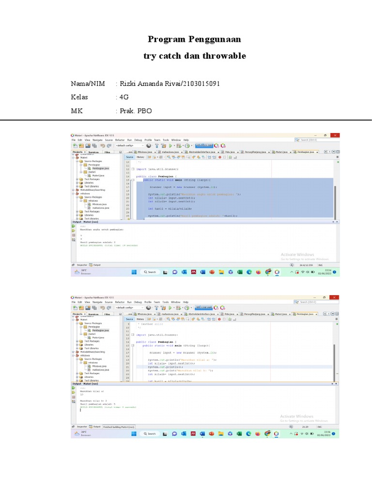 Program Penggunaan try catch dan throwable PDF