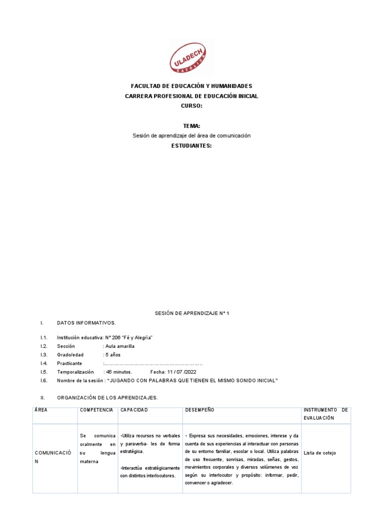 Sesión de Aprendizaje #1 | PDF | Aprendizaje | Educación de la primera ...