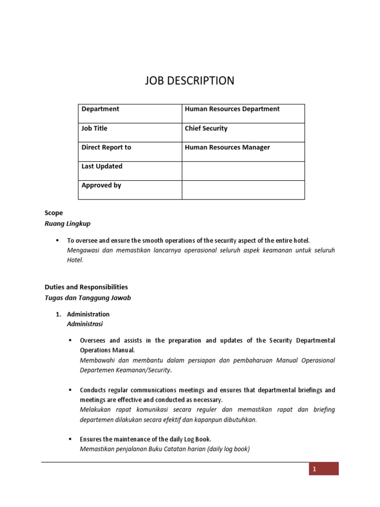 Chief Security Job Description | PDF