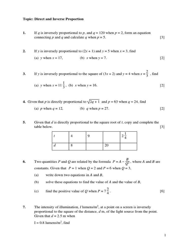 Direct and Inverse Proportion | PDF | Speed | Equations