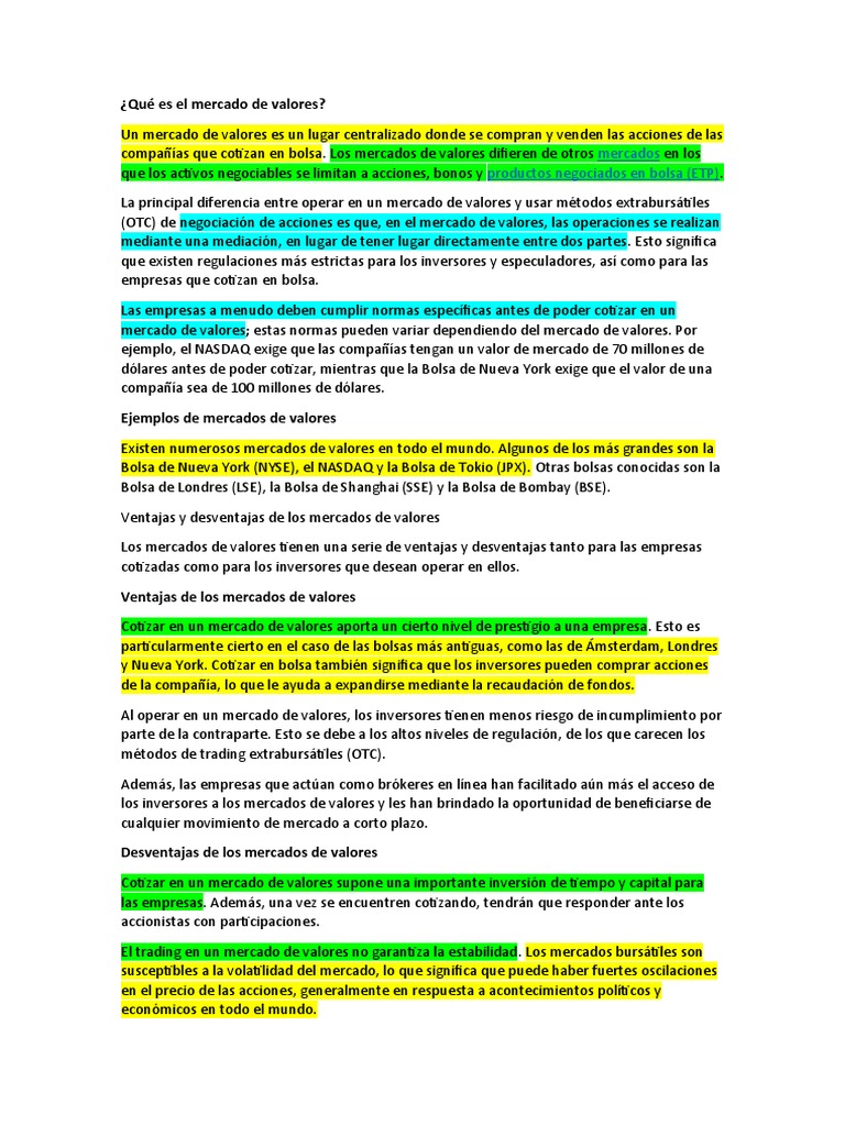 Definición del Mercado de Valores | PDF | Bolsa | Bolsa de Valores