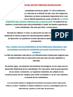 Poca Inversión Del Estado Peruano en La Educación