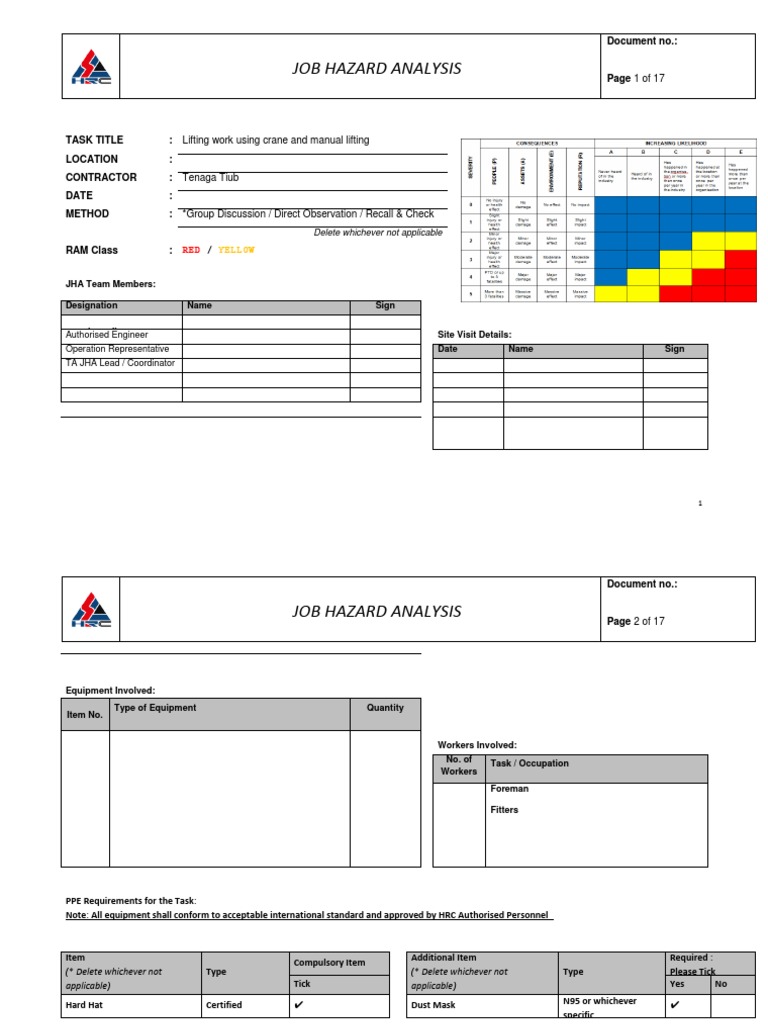 02. JHA Lifting work using crane and manual lifting PDF Personal
