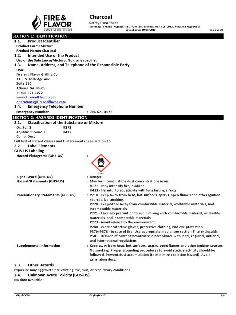 SDS Charcoal PDF Firefighting Combustion