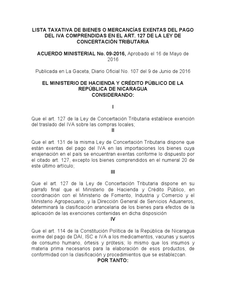 Lista taxativa de bienes o mercanc as exentas del pago del iva
