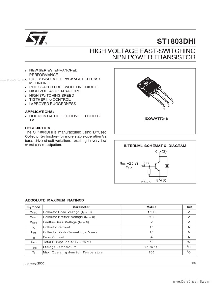 1803DHI STMicroelectronics | PDF | Bipolar Junction Transistor ...