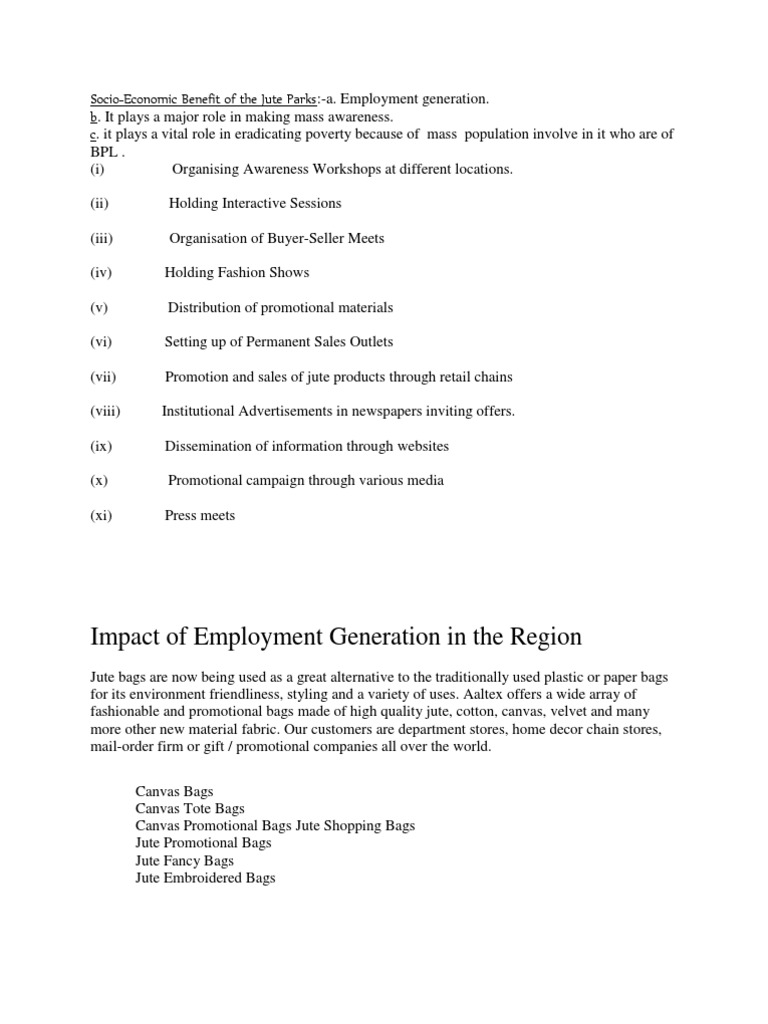 Impact of Employment Generation in The Region PDF Jute Cotton
