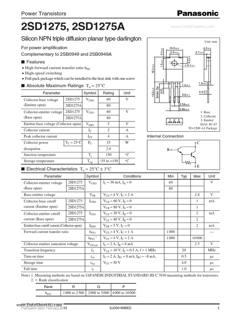 D1275A PanasonicSemiconductor | PDF | Bipolar Junction Transistor ...
