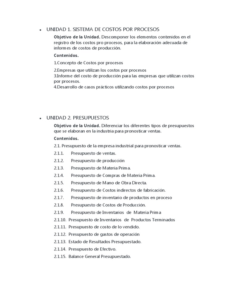 Temario Contabilidad de Costos II | PDF | Presupuesto | Costo