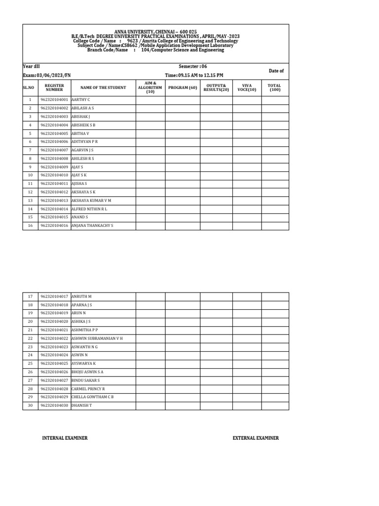 02062023 Cs8662 Mad Lab Mark and Viva PDF Engineering Physical Sciences