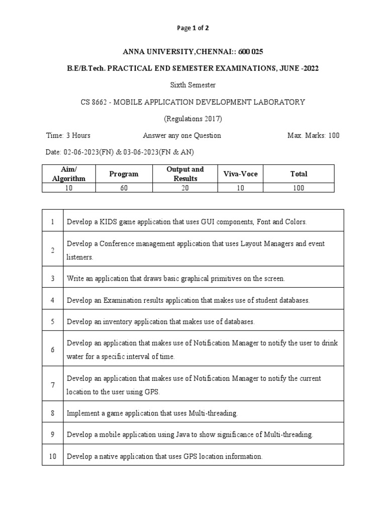 CS8662 Mad QS Set PDF Mobile App Application Software