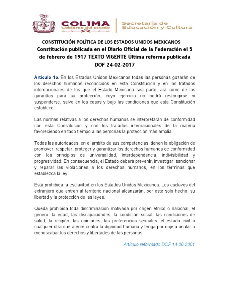 Constitución Política de Los Estados Unidos Mexicanos | PDF | Educación ...
