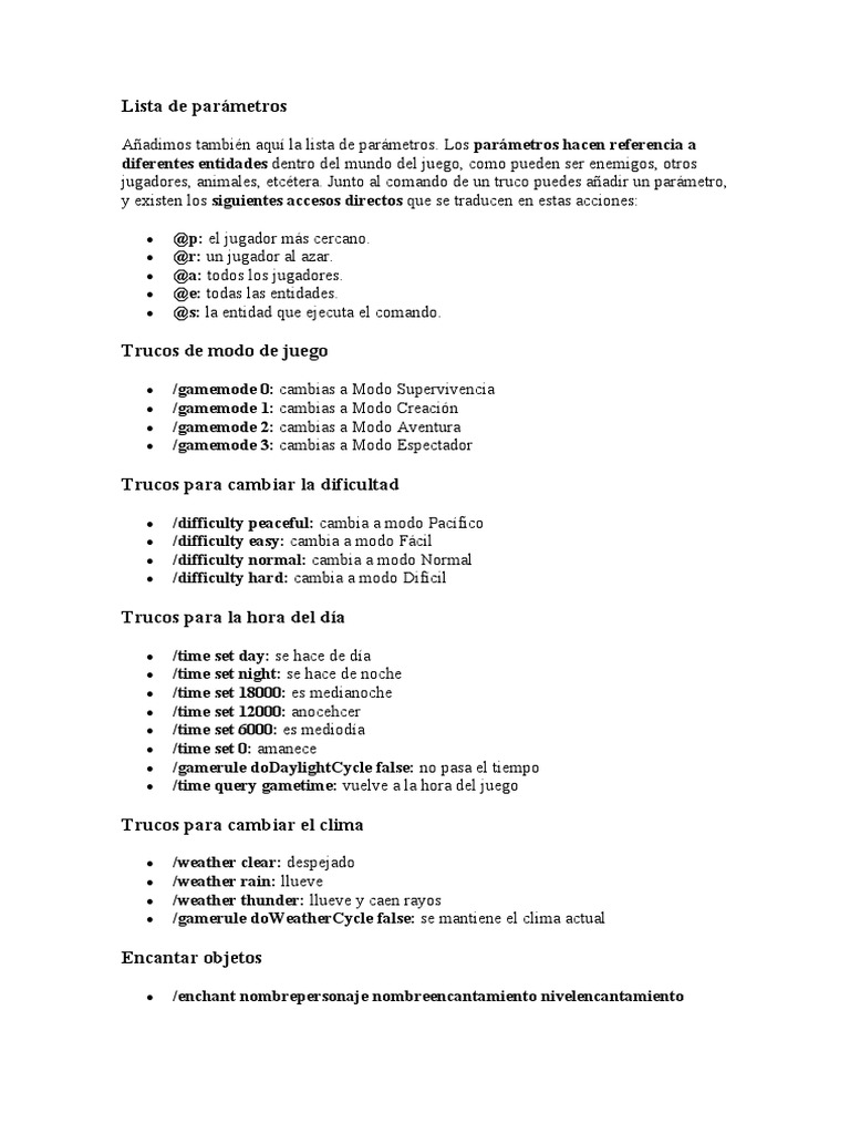 Guía General de Comandos de Minecraft | PDF