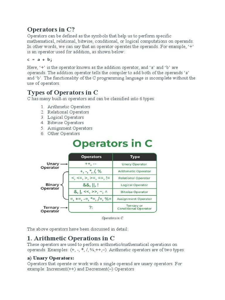Operators in C | PDF | Mathematical Logic | Mathematics