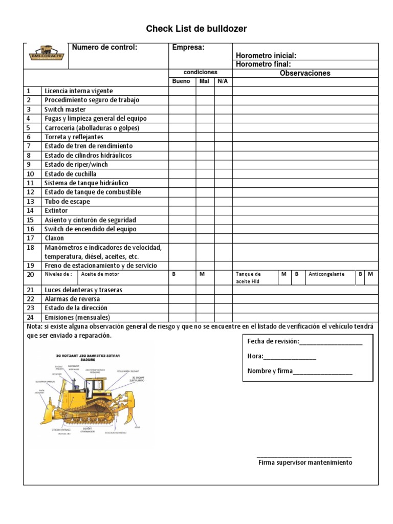 Check List Bulldozer | PDF | Tecnología