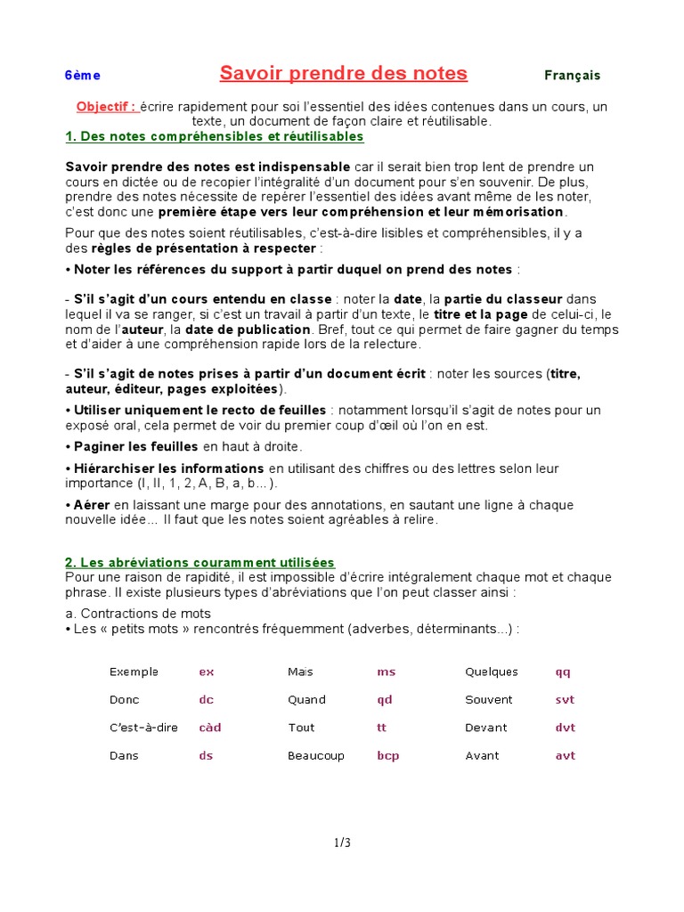 Guide pour Prendre des Notes Efficaces | PDF | Langue française