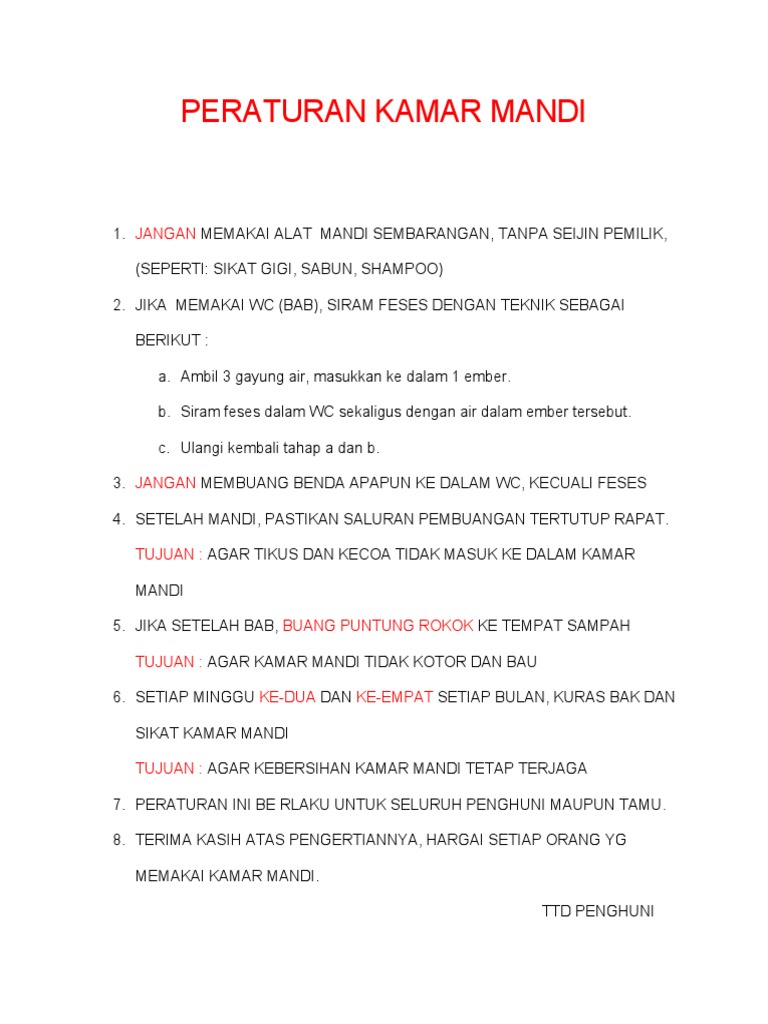 Peraturan Kamar Mandi | PDF