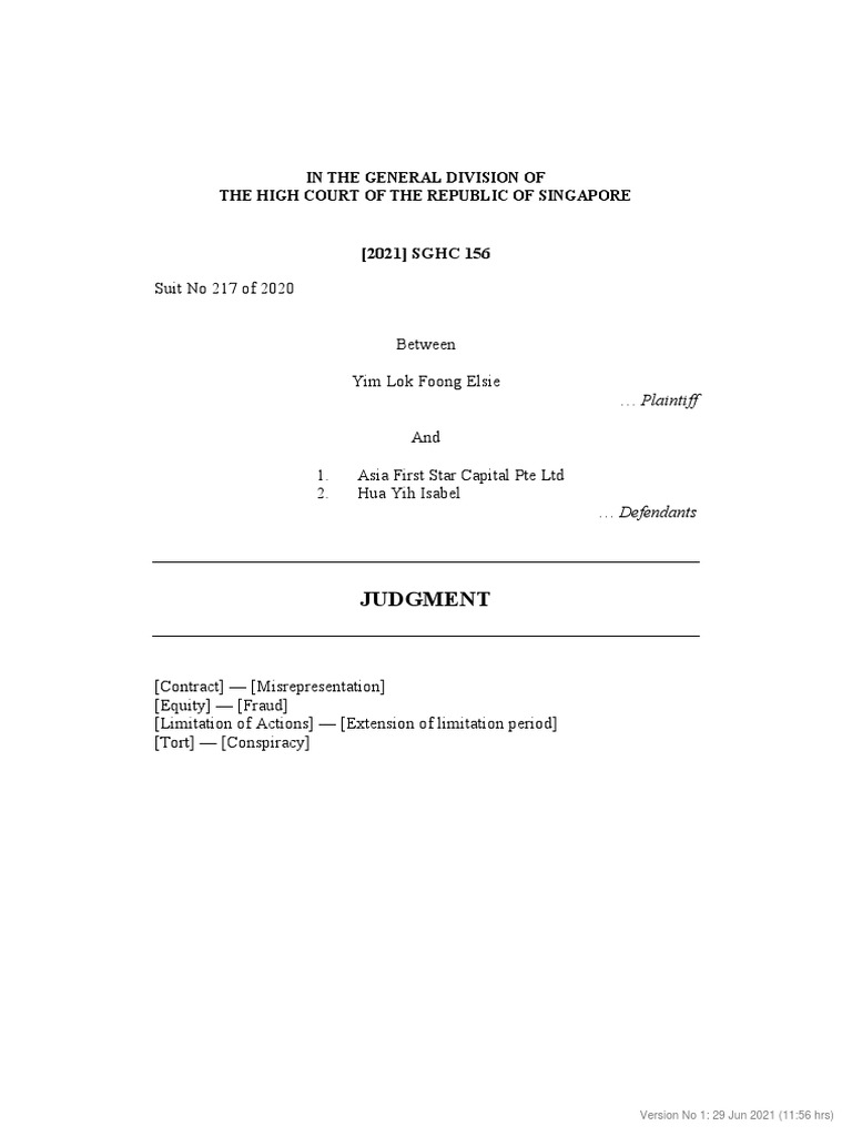 (2021) SGHC 156 PDF Misrepresentation Statute Of Limitations