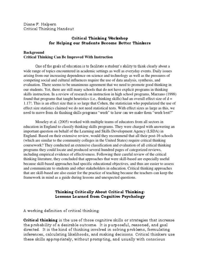 Critical Thinking Pdf Critical Thinking Thought