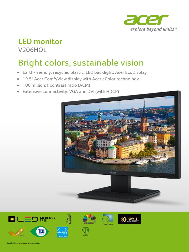 Acer LED Monitor Data Sheet PDF
