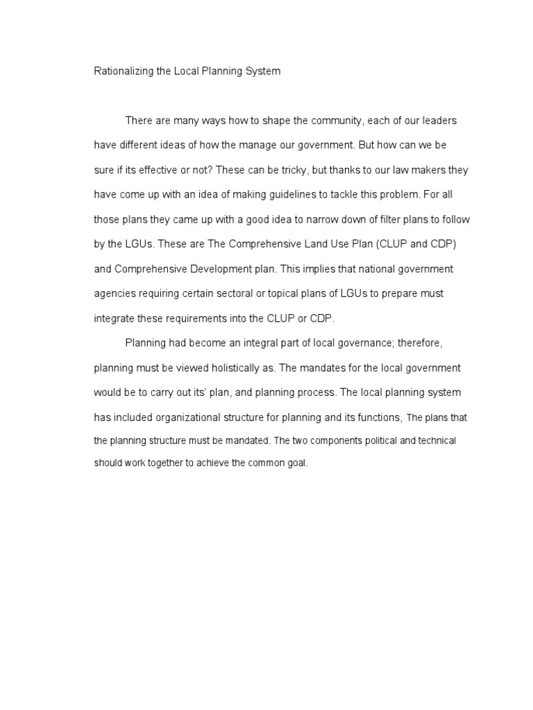 Rationalizing the local planning system pdf