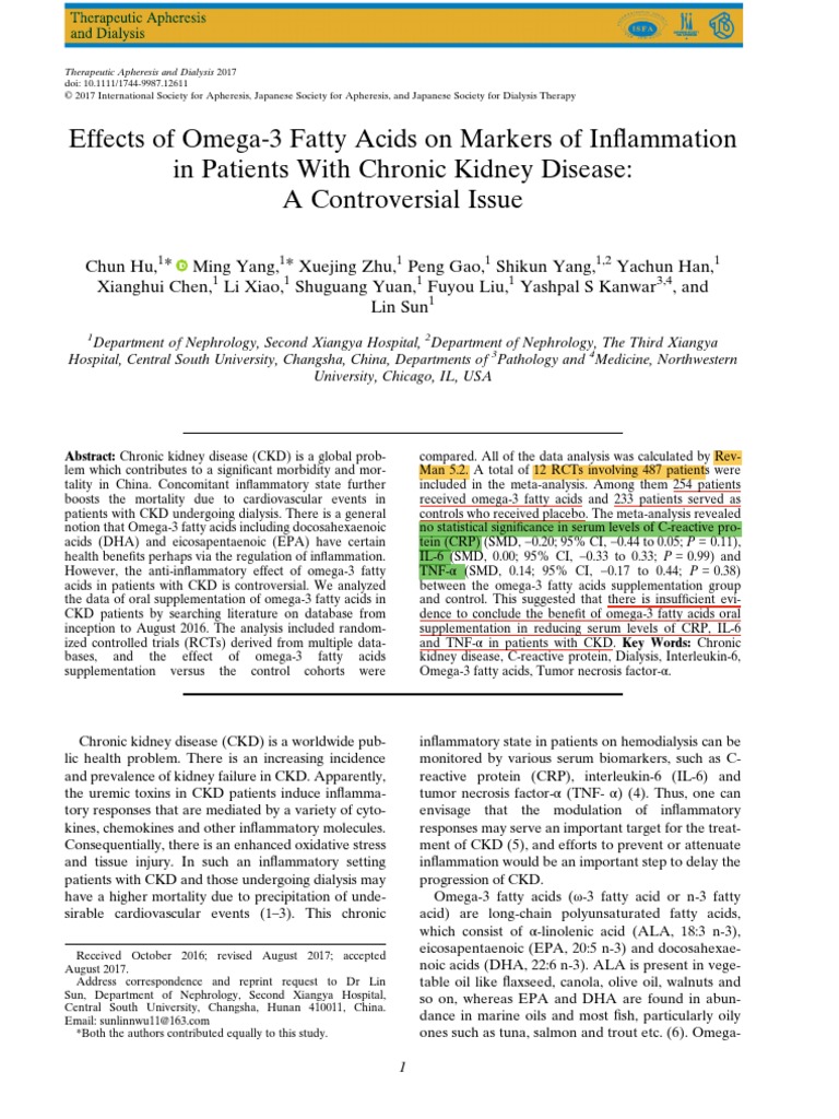 Effects of Omega3 Fatty Acids On Markers of Inflammation in Patients
