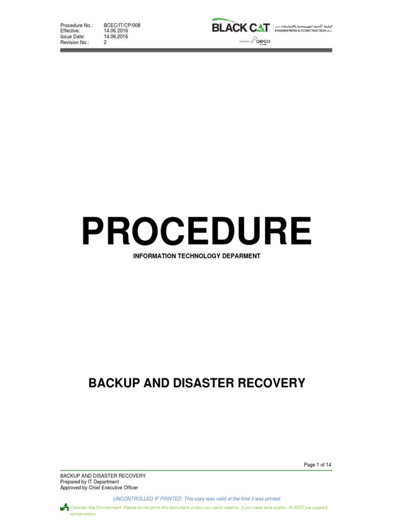 Backup and Disaster Recovery Procedure | PDF
