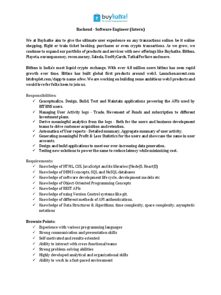 Backend - Software Engineer (Intern) | PDF