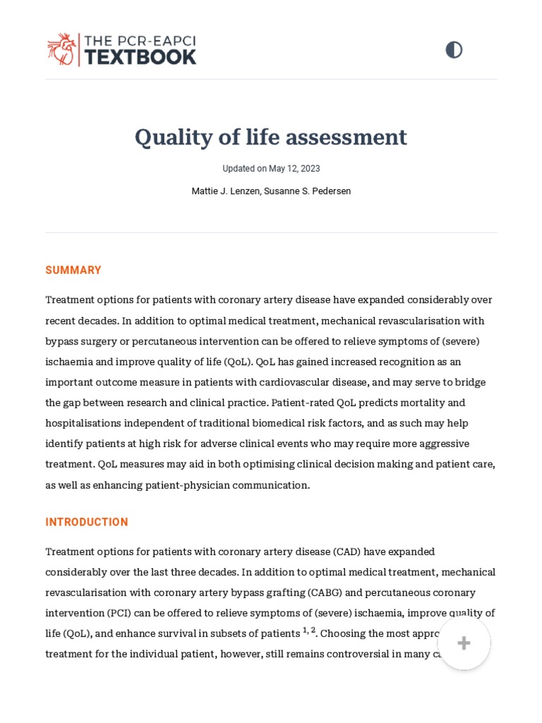 Quality of Life in Coronary Artery Disease | PDF | Self-Improvement ...