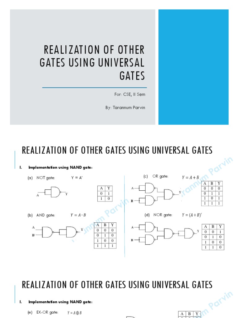 Realization of other gates using universal gates PDF Electronic