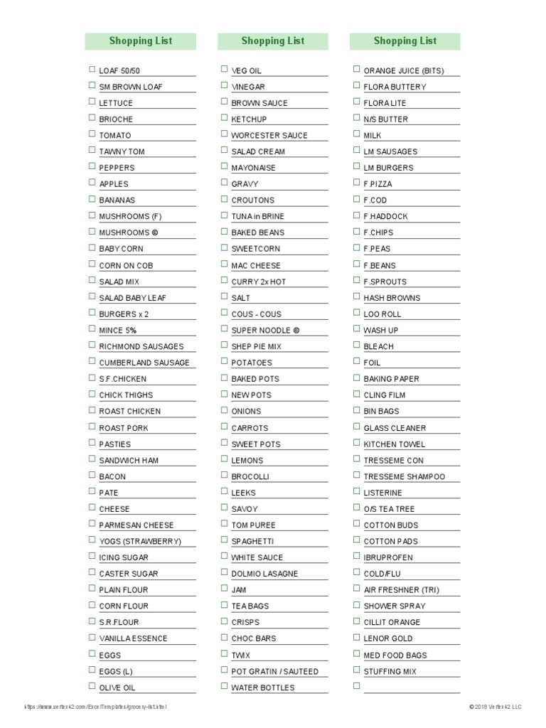 LIDL Shopping List Download Free PDF Salad Hamburgers