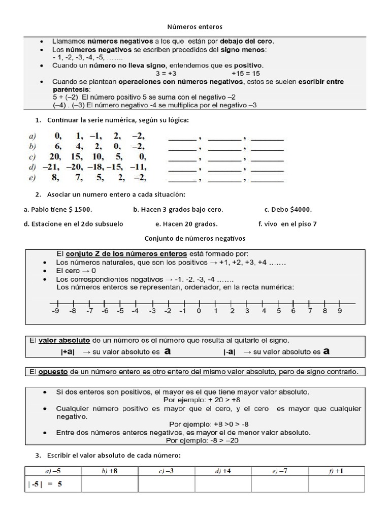 Ejercicios de Números Enteros y Operaciones | PDF
