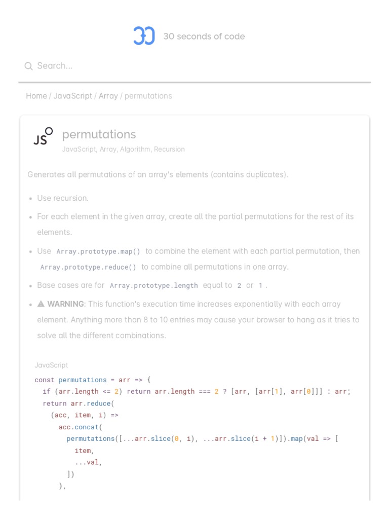permutations 30 seconds of code PDF