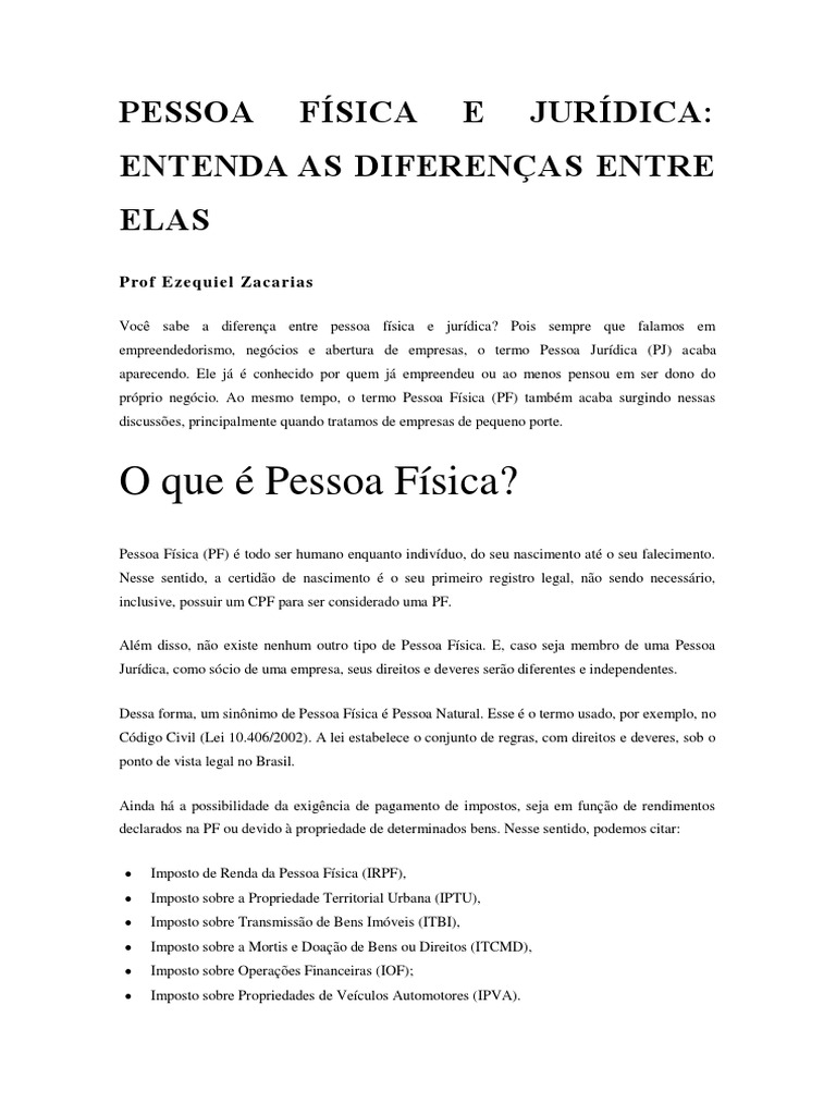 Diferenças entre Pessoa Física e Jurídica | PDF | Direito