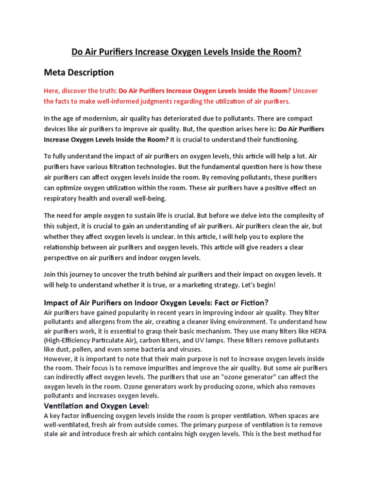 Do Air Purifiers Increase Oxygen Levels Inside the Room PDF