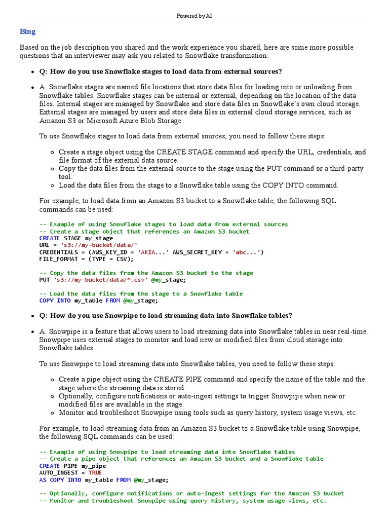 Q How Do You Use Snowflake Stages To Load Data From External Sources