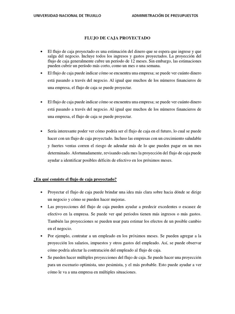 Flujo de caja proyectado | PDF | Presupuesto | Flujo de efectivo