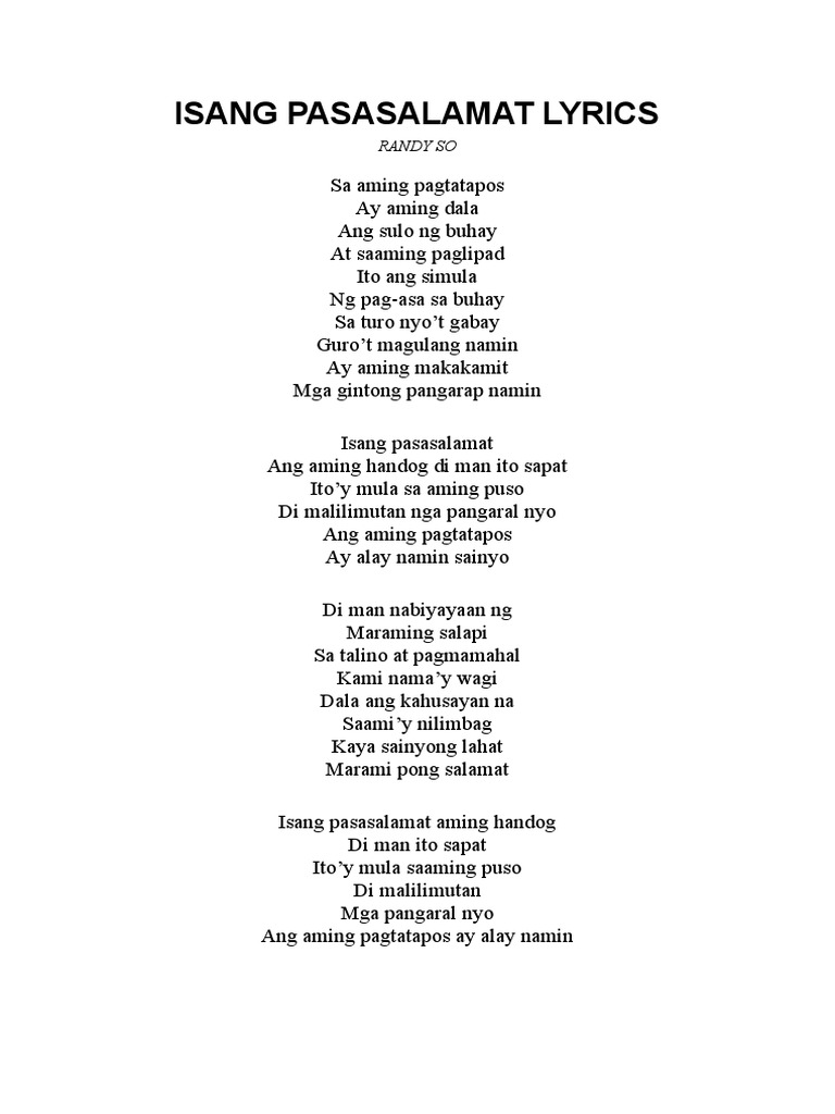 Isang pasasalamat lyrics pdf