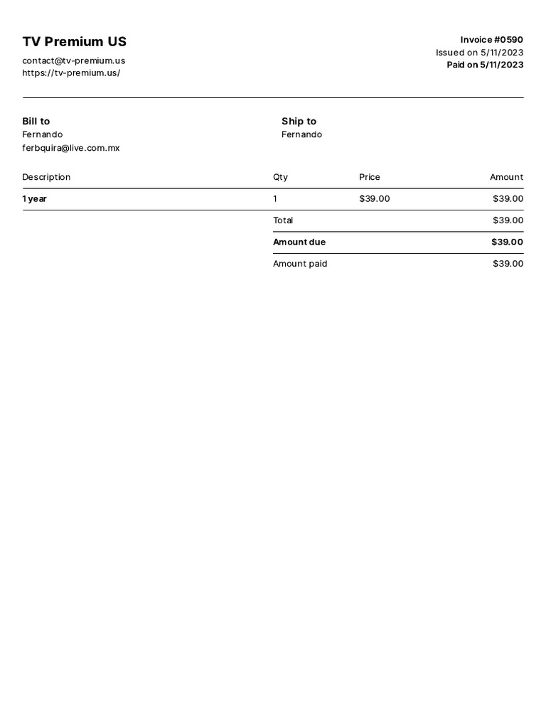TV Premium US: Bill To Ship To | PDF