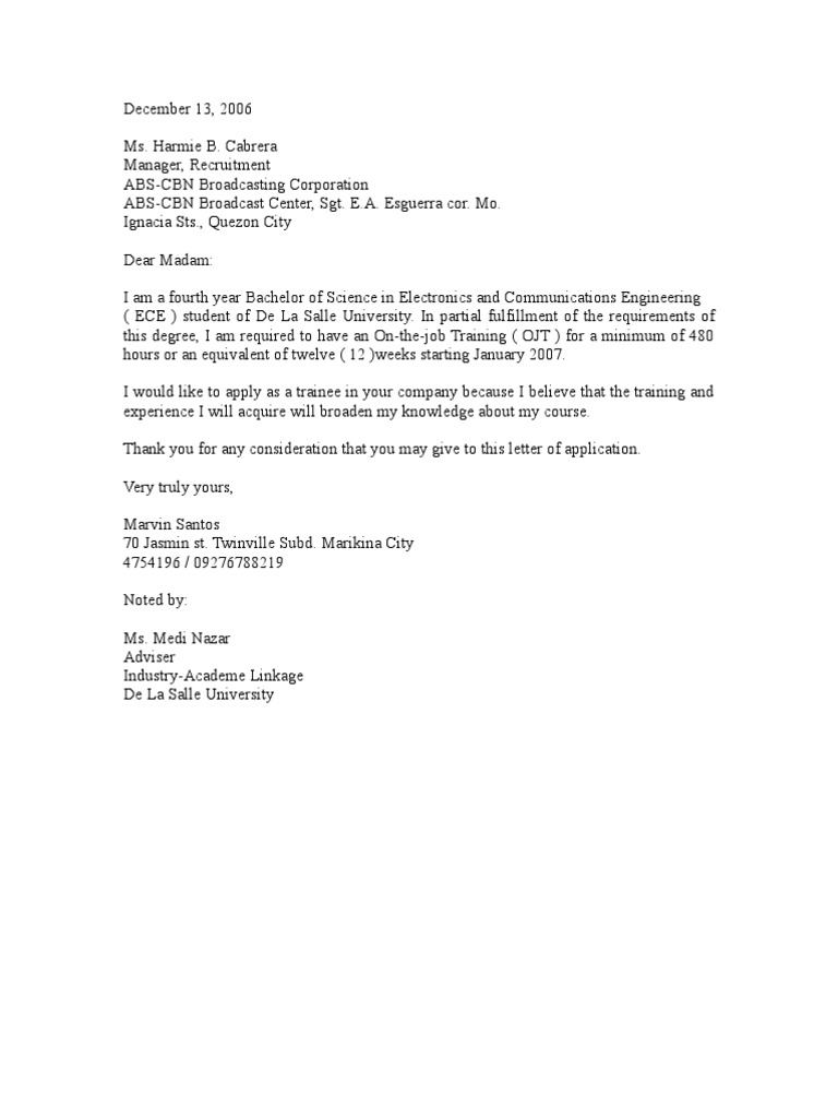 OJT Application for ECE Student | PDF | Electronic Engineering ...