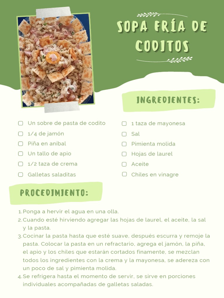 sopa de codito fria (especial) | PDF