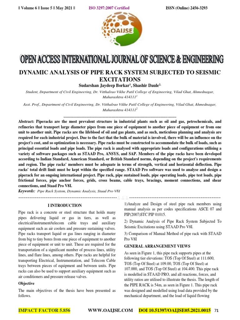 764 15.dynamic Analysis of Pipe Rack System Subjected To 858585 | PDF ...