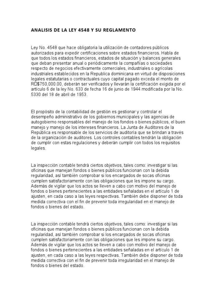 Ley 4548: Inspección Contable en RD | PDF | Contralor | Contabilidad