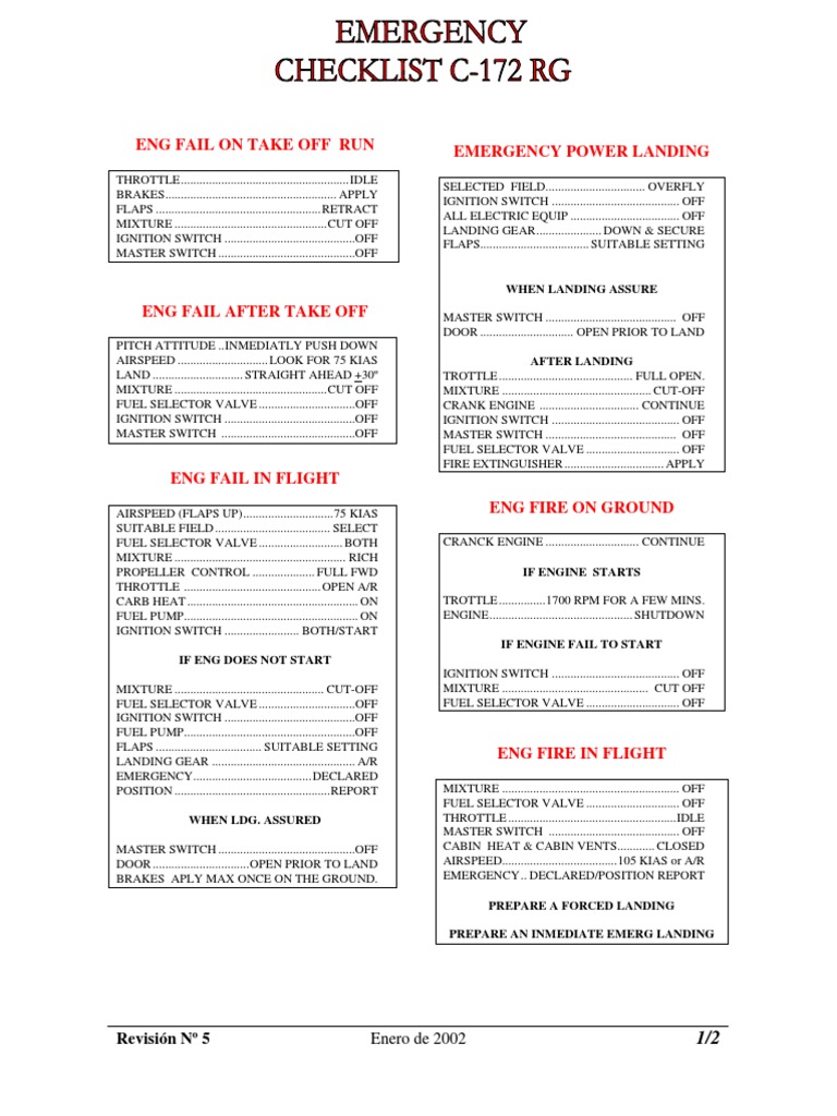 Cessna 172 Emergency Procedures Guide | PDF | Throttle | Vehicle Parts