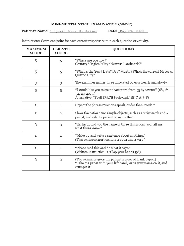 MMSE | PDF | Memory | Patient