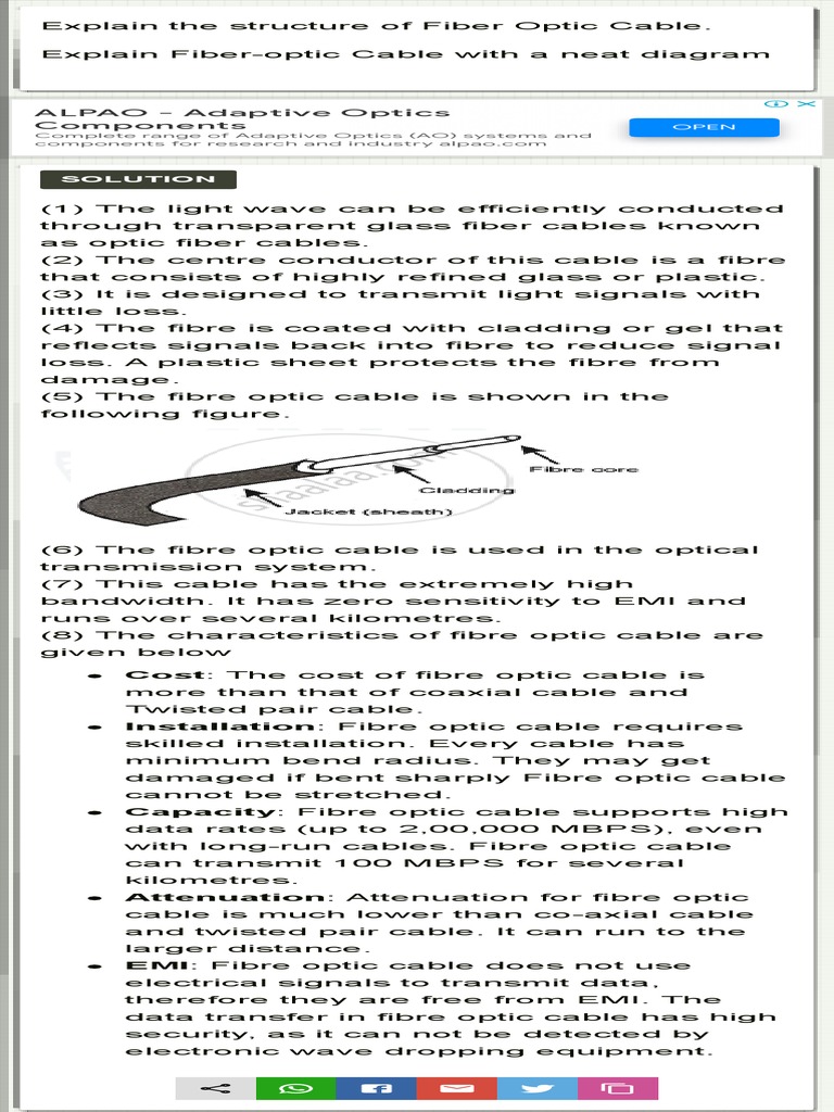 Explain The Structure of Fiber Optic Cable. Computer Science 2 PDF
