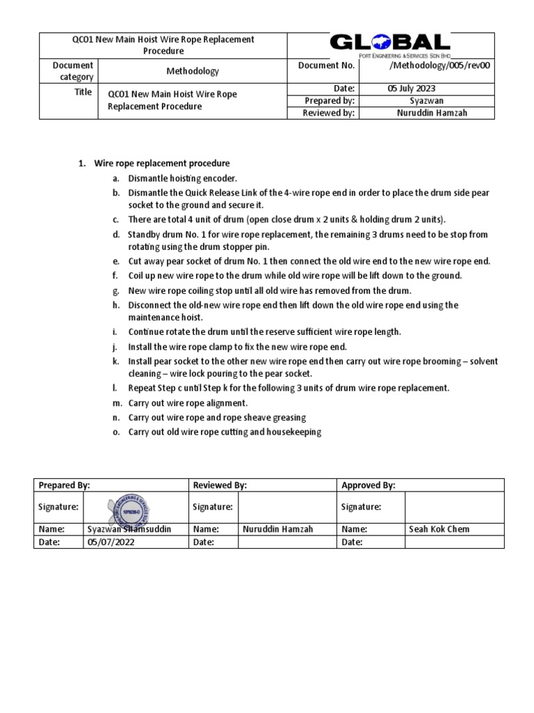 Main Hoist Wire Rope Replacement Guide | PDF | Manufactured Goods ...