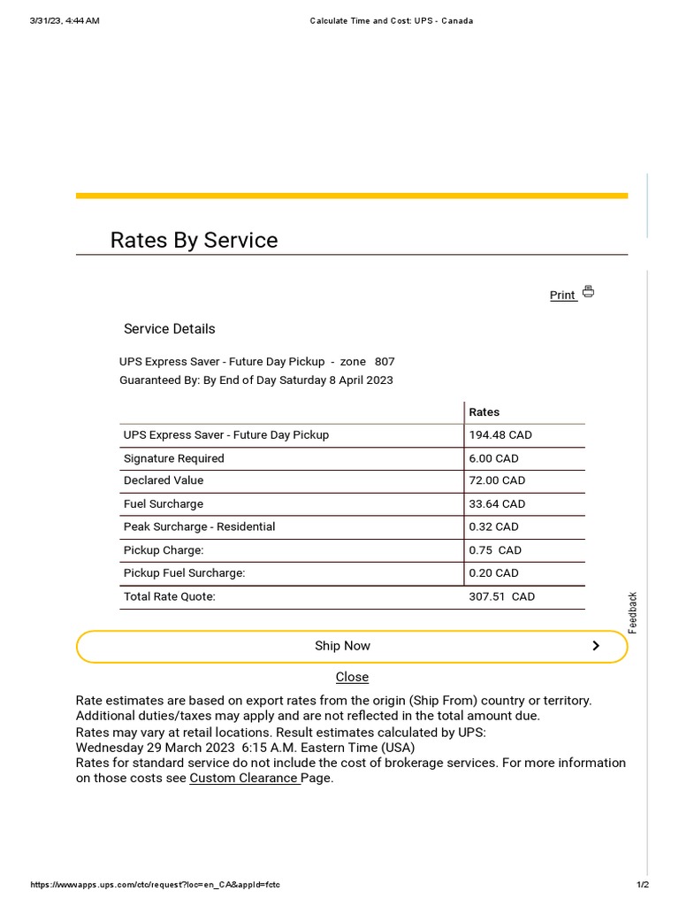 Calculate Time and Cost - UPS - Canada | PDF